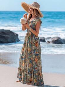 Sylviya 女士休闲抽象图案长袖连衣裙，秋冬季百搭基础款，休闲百搭 - 彩色 - 查看 3