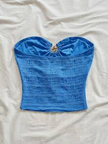 Soleia 女士度假风海星纹理镂空抹胸上衣，修身时尚衬衫，性感百搭，适合派对、约会、下午茶、海滩、夏季穿着 - 寶藍色 - 查看 7