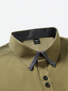 Manfinity Mode Men's Casual Regular Shoulder Minimalist Front Button Long Sleeve Shirt - Army Green - View 4