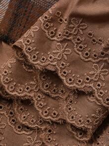 FRIFUL 女士格子吊带拼接刺绣棉布前蝴蝶结装饰休闲宽松百搭背心，秋冬夏季款 - 棕色 - 查看 3