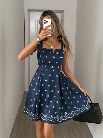 Easowa Spring/Summer Digital Print Camisole Women's Mini Dress, Suitable For Vacation, Casual Vacation, Western Style, Music Festival, Bohemian Outfit