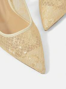 CUCCOO HITCHD 女士尖头蕾丝刺绣高跟鞋，优雅浪漫白色女士浅口鞋，新娘婚礼场合高跟鞋 - 薑色 - 查看 4