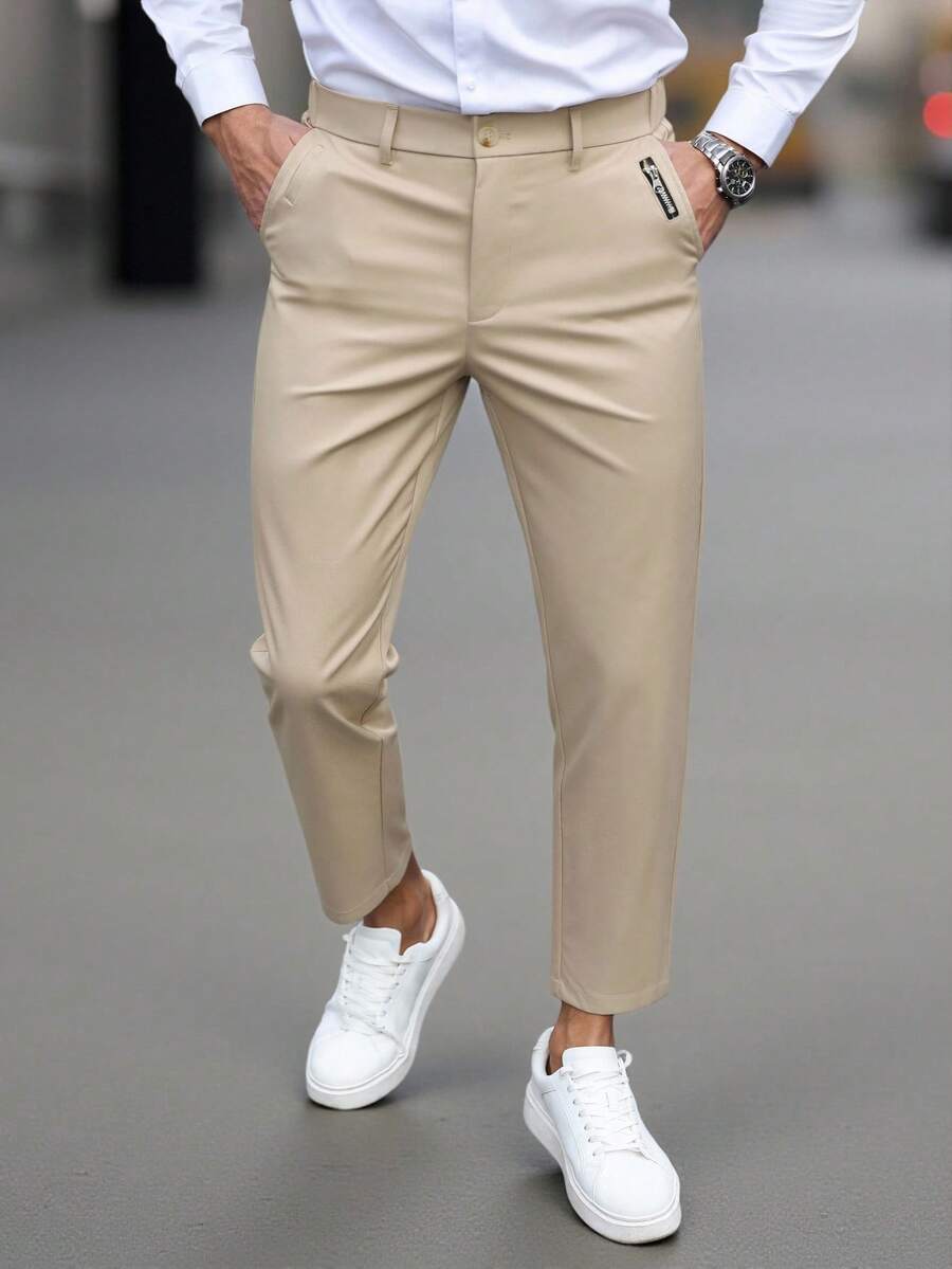 Manfinity Mode Men's Casual Pocketed Button Closure Versatile Commute Suit Pants, Formal, Ceremony - Khaki - View 1