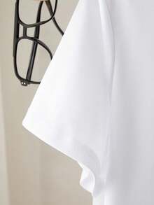 INAWLY Áo thun nữ cổ tròn tay ngắn in họa tiết tối giản, mặc thường ngày - trắng - Xem 6