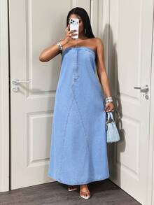 BamGleam Đầm denim thường ngày dành cho nữ - Màu xanh lam - Xem 1