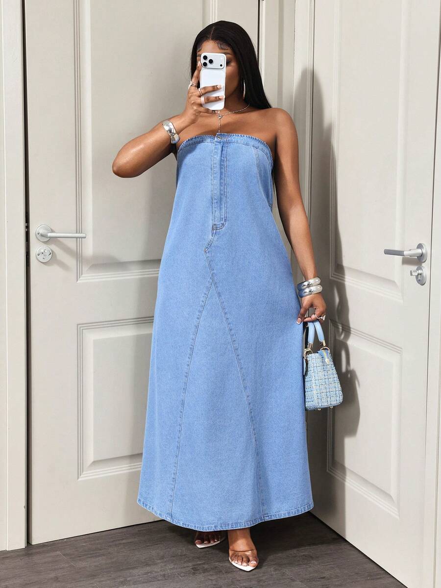 BamGleam Đầm denim thường ngày dành cho nữ - Màu xanh lam - Xem 1