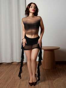 Lupita Cardoza 女式褶皱低腰裙，带垂褶细节 - 黑色 - 查看 5