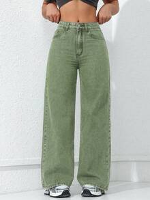 SHEIN ICON Women's Loose Fit Wide Leg Pockets Casual Versatile Jeans Pants - Dark Wash - View 1