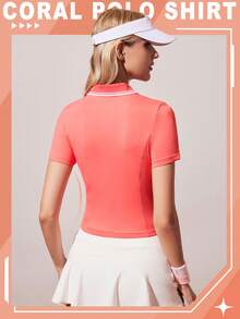 Gameset SHEIN Sport Women's Contrast Collar Short Sleeve Casual Sports Polo Shirt - Orange - View 2
