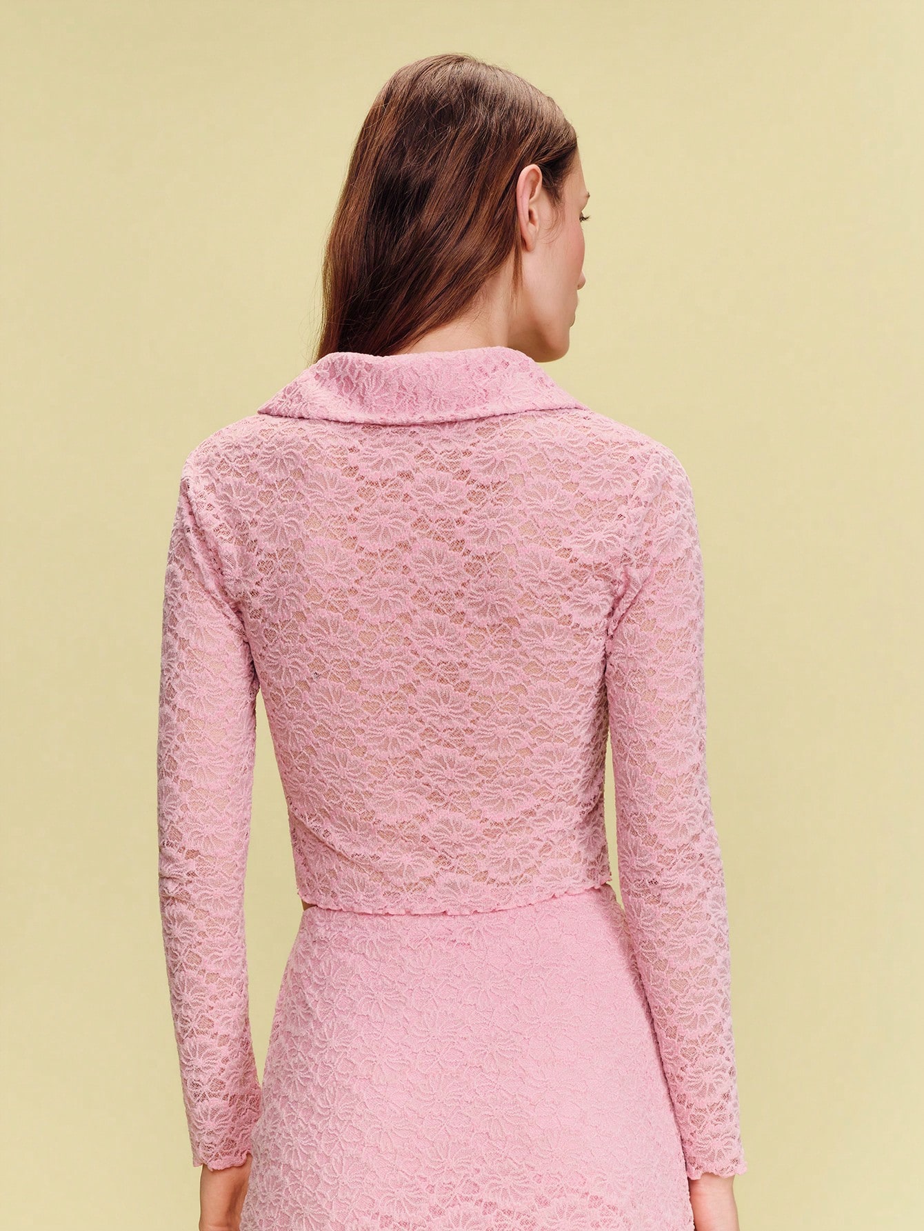 Pink Lace Long Sleeve Button Front Shirt Spring Summer Romantic Cute Summer French Style Parisian Style Going Out Vacation Holiday Outfit