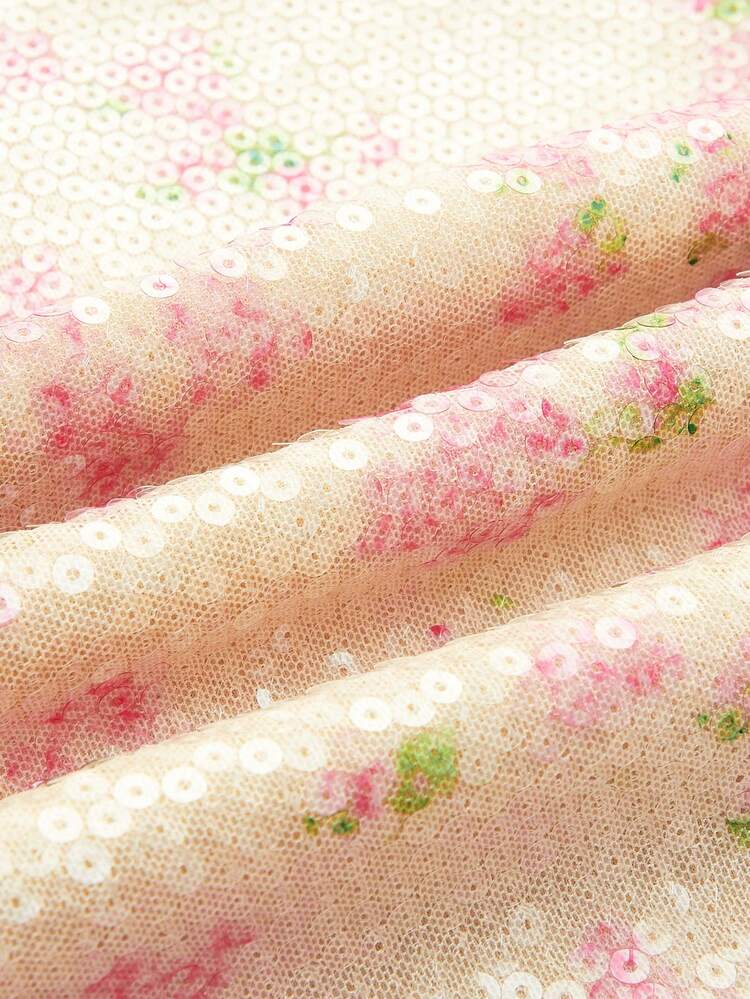 Pantaloni dritti in vita alta con paillettes a fiori rosa, eleganti per feste
