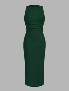 Easowa Apricot Color Textured Knit Bodycon Dress For Women Green Elegant Dress Women Long Bodycon Dress Green Dress For Vacation Elegant Midi Dress - Dark Green - View 2