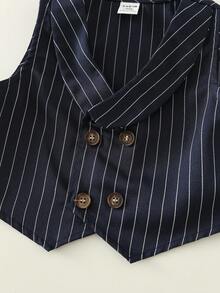 SHEIN 2件套男婴优雅海军蓝条纹绅士套装，包含背心外套和裤子，适合复活节、婚礼、洗礼、一周岁生日庆祝、迎婴派对、花童、戒指童等场合。 - 藏蓝色 - 查看 7