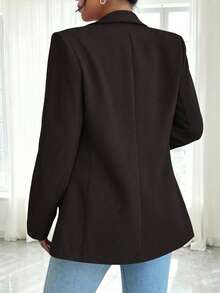 Almamuse Women's Simple Commuter Solid Color Shawl Neck Blazer, Autumn - Coffee Brown - View 2