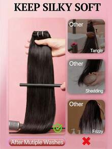 14-28Inch Luxury Straight Human Hair Bundles Virgin Hair Extension High Grade Real Double Weft Hair Weave 1pc High Gloss Long Lifespan Hair Daily & Salon Quality Use Soft & Silky Premium Invisible Hair Extensions - Natural Black - View 7