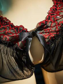 SpicyHot 2件套蕾丝撞色网纱性感内衣套装，带钢圈，女士款 - 彩色 - 查看 9