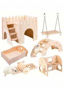 1-Pack Multi-Room Wooden Hamster Maze And Hideout - Provides Your Pet With Fun Activities And A Cozy Nest. - Multicolor - View 5
