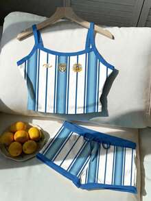 Comfortcana Bộ áo croptop và quần short in chữ cờ Argentina nhiều màu sắc, thích hợp để mặc khi đi cổ vũ câu lạc bộ bóng đá, làm đồ lưu niệm cho người hâm mộ, trang phục ngày thi đấu World Cup, mùa hè. - Nhiều màu - Xem 4