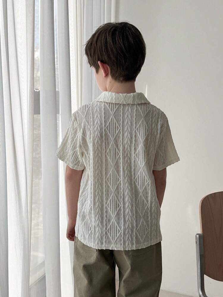 Tween Boy Textured Geometric Pattern Loose Fit Short Sleeve Casual T-Shirt