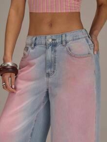 Athîral 女士口袋宽松阔腿休闲百搭牛仔裤 - 淺色水洗藍 - 查看 4