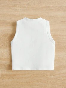 SHEIN 女童无袖圆领休闲可爱创意个性清新高端闪亮质感芙蓉花图案印花背心，适合夏季度假和日常穿着。 - 彩色 - 查看 3