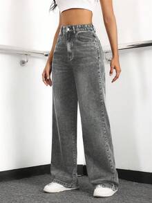 EURMUSE Women's Loose Fit Casual Denim Jeans With Side Pockets And Wide-Leg Design - Light Grey - View 6