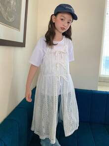 Dazy Kids Tween Girls' Summer Casual Solid Color Hollow Out Knit Camisole - White - View 6
