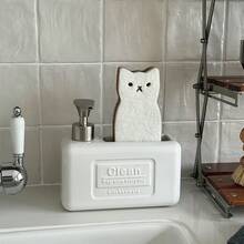 Cirelle Ceramic Rectangular Lotion Pump Dispenser, Refillable Bottle For Bathroom Hand Soap & Shampoo - White - View 7