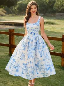 Vintamour Đầm nữ cổ điển thanh lịch có túi, họa tiết hoa hồng, chất liệu jacquard, thích hợp cho kỳ nghỉ, du lịch, mùa hè, trang phục mùa hè, trang phục mùa xuân, đầm xuân, quần áo mùa xuân, trang phục nghỉ xuân, quần áo mùa xuân, đầm thanh lịch dự tiệc, đầm dự tiệc thanh lịch cho nữ, đầm dự đám cưới, đầm tốt nghiệp, đầm dự lễ thanh lịch, đầm trang trọng cho nữ. - Xanh và trắng - Xem 5