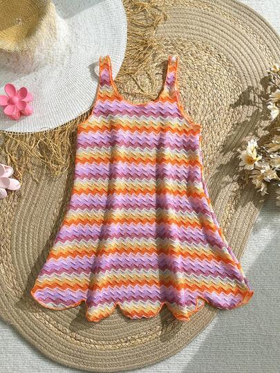 SHEIN 女童彩色针织罩衫，适合4-7岁儿童，舒适轻便，是夏季海滩度假的理想之选。