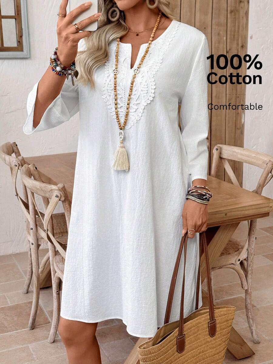 EMERY ROSE Váy mini trơn màu đơn giản dành cho nữ mặc hàng ngày và đi nghỉ - trắng - Xem 1