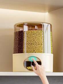 360° Rotatable Rice Dispenser - Sealed Dry Food Storage Container, 6-Compartment Large Capacity Grain Dispenser, Moisture-Proof Kitchen Grain Dispenser - White - View 4