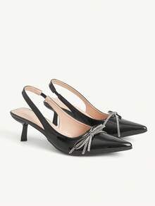 CUCCOO CHICEST 女士时尚水钻花朵尖头细高跟单鞋 - 黑色 - 查看 2