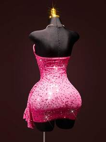 SHEIN ICON 女士水钻装饰抹胸紧身迷你连衣裙 - 粉色 - 查看 8