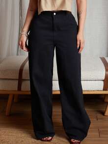 Lupita Cardoza Pantalones vaqueros casuales y versátiles de pierna ancha y bolsillos para mujer - Negro - Ver 4