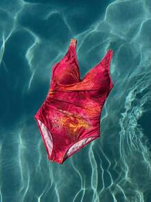 SHEIN BAE Plus Size Women Floral Print Ruched One-Piece Swimsuit, Casual Resort Pool Wear Beach Outfits For Women Plus Size Bathing Suits Women - Hot Pink - View 8