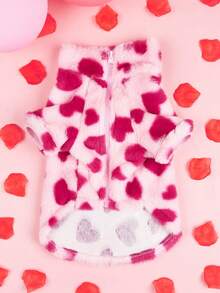 Casaco de inverno de lã polar para cachorro/filhote, com gola e zíper, confortável, com estampa de coração rosa, ideal para cães e gatos em climas frios. - Rosa Quente - Ver 5