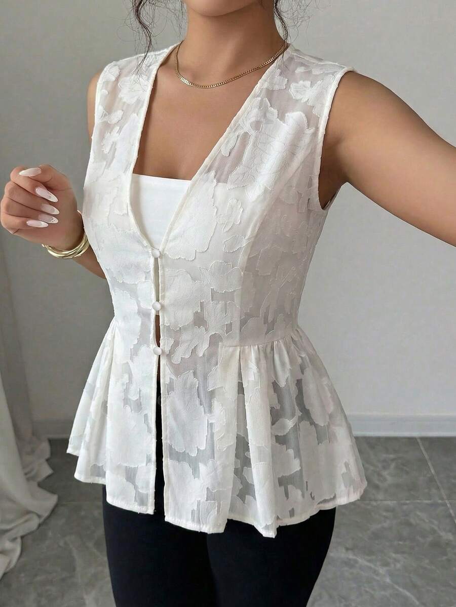 Elenzga Áo khoác dáng chữ A rộng rãi, thanh lịch, chất liệu jacquard, dành cho nữ, cỡ lớn, thích hợp mặc đi làm, mùa xuân/hè. - Màu be - Xem 1