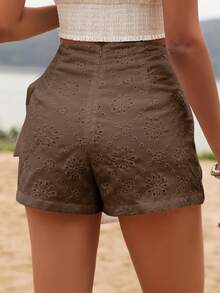 Glamine Women's Summer Beach Eyelet Embroidery Tie Side Wrap Skirt - Coffee Brown - View 2