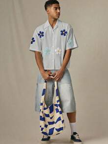 SWAVVY Men's Woven Casual Loose Fit Short Sleeve Shirt - Light Grey - View 2