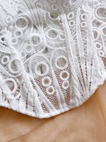 Soleia 女士优雅纯色镂空刺绣交叉绑带吊带背心，夏季 - 白色 - 查看 4