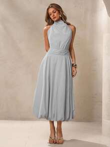 Modelyn 修身无袖长款泡泡裙连衣裙 - 淺灰色 - 查看 4