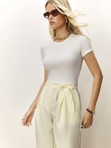 Daynim High Waist Plicated Detail Wide Leg Pants - Cream - View 7