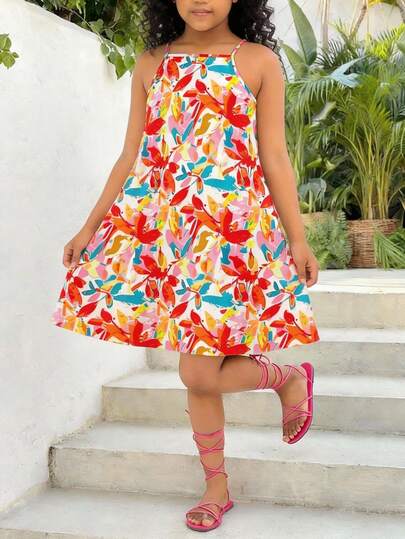 Sparklyn Vestido de verano con estampado de hojas de colores tipo macarrón sobre base blanca, llamativo y favorecedor para el tono de piel. Con tirantes de espagueti y silueta en línea A, fluido y sin restricciones, cómodo para uso diario o salidas. Tela amigable con la piel, no transpira. Combínalo con un sombrero de paja para un look fresco y juvenil. ¡Un atuendo esencial para el ambiente de verano!