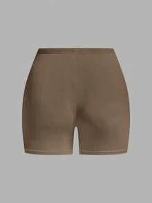 SHEIN EZwear 女士休闲纯色两件套加大码打底裤，适合夏季穿着，弹力短裤，女士弹力短裤 - 彩色 - 查看 4