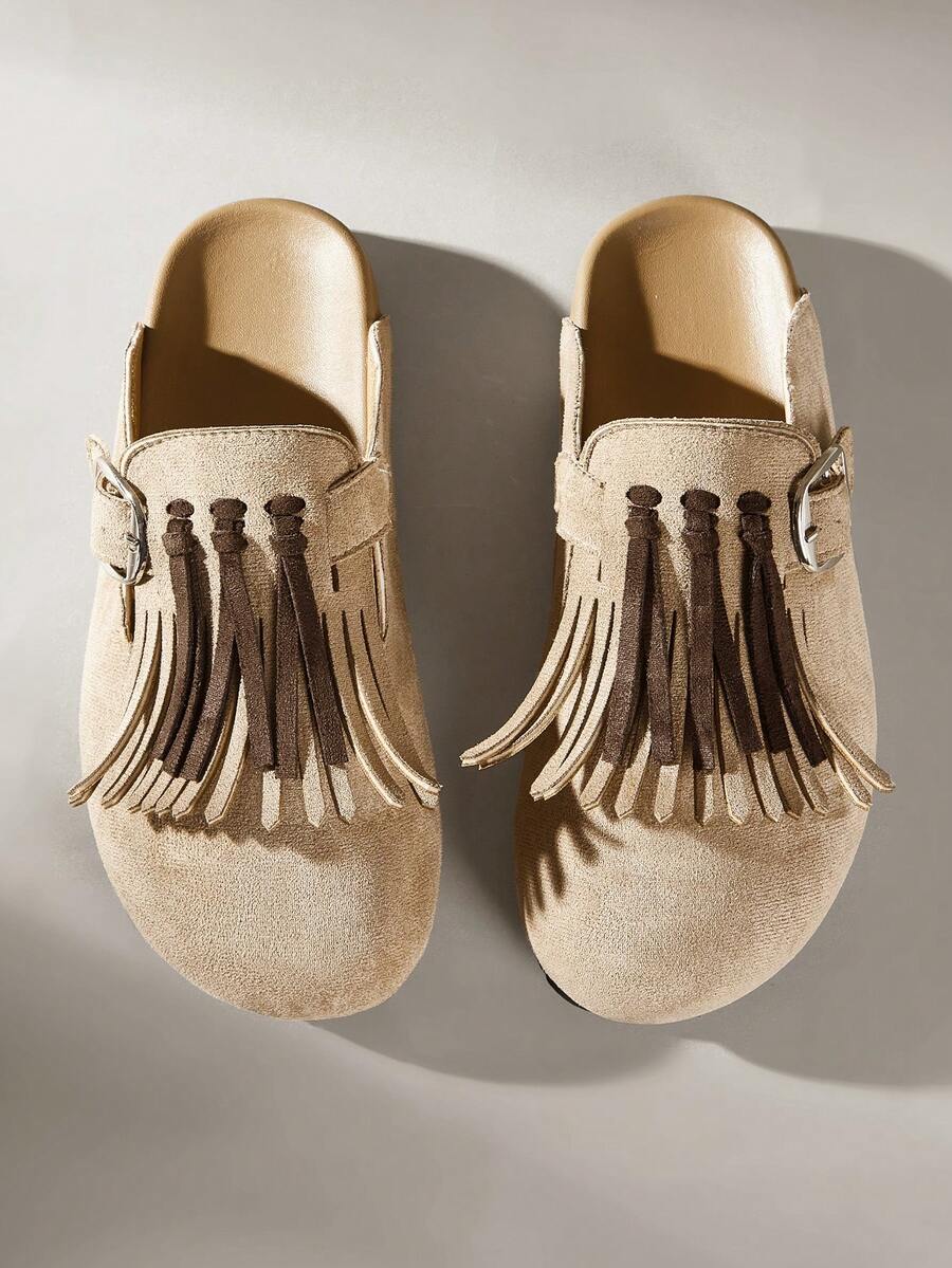 Solecia Women's Tassel Design Casual Versatile Flat Sandals - Apricot - View 1