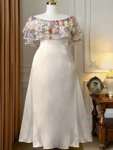 SHEIN Clasi Elegantes Off-Shoulder Damenkleid in Große Größen mit 3D-Blumendekor, luxuriöses Abendkleid für Hochzeiten, Abendessen, Sommerkleidung, Outfits, Kleidung, Frühlingsoutfit, Kleider, Festivalkleider, elegante Kleider, elegante Partykleider, Partyoutfit, Hochzeitsgastkleid, Hochzeitsfeierkleid, Hochzeiten, Veranstaltungen, Brautjungfernkleid, Abschlussballkleid, Abschlussoutfit für Mütter, Outfits, Ballkleid, Geburtstagsoutfit für Frauen, Hochzeitsoutfits für Frauen, Outfits für Frauen, Outfits, formelles Kleid, Empfangskleid - Aprikosenfarben - Übersicht 7