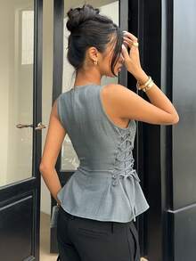 Siren Gaze Áo không tay nữ mùa xuân/hè mới, kiểu dáng thắt eo, thích hợp mặc đi làm. - Xám - Xem 2