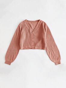 EURMUSE Cardigan Unicolore À Bouton Manches Bishop - Rose bonbon - Voir 3