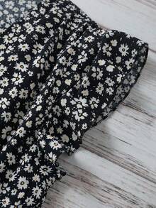 SHEIN Clasi 大码休闲碎花短袖衬衫 - 黑色 - 查看 3